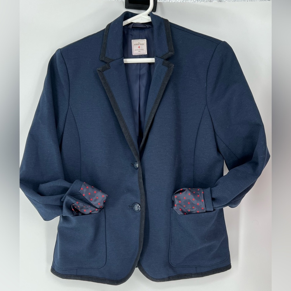 GAP THE ACADEMY BLAZER‎ IN NAVY BLUE W/RED POLKA DOT LINING